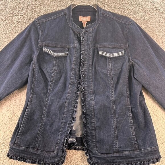 Chico's Denim Jacket Wome's Size 2 Blue Long Sleeves Pockets Jean - Picture 5 of 10